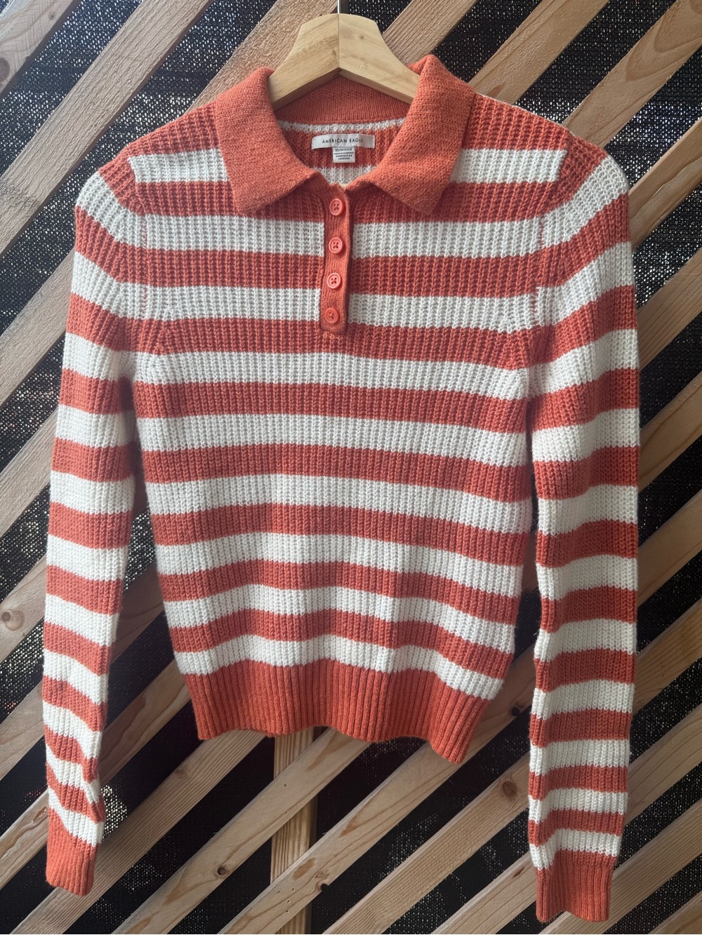 American Eagle Striped Knit Polo Sweater XS